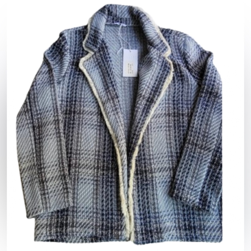 Giorgia Giannini women’s blue & white tweed jacket. Cream fringe. Lrg. N… - Picture 1 of 9
